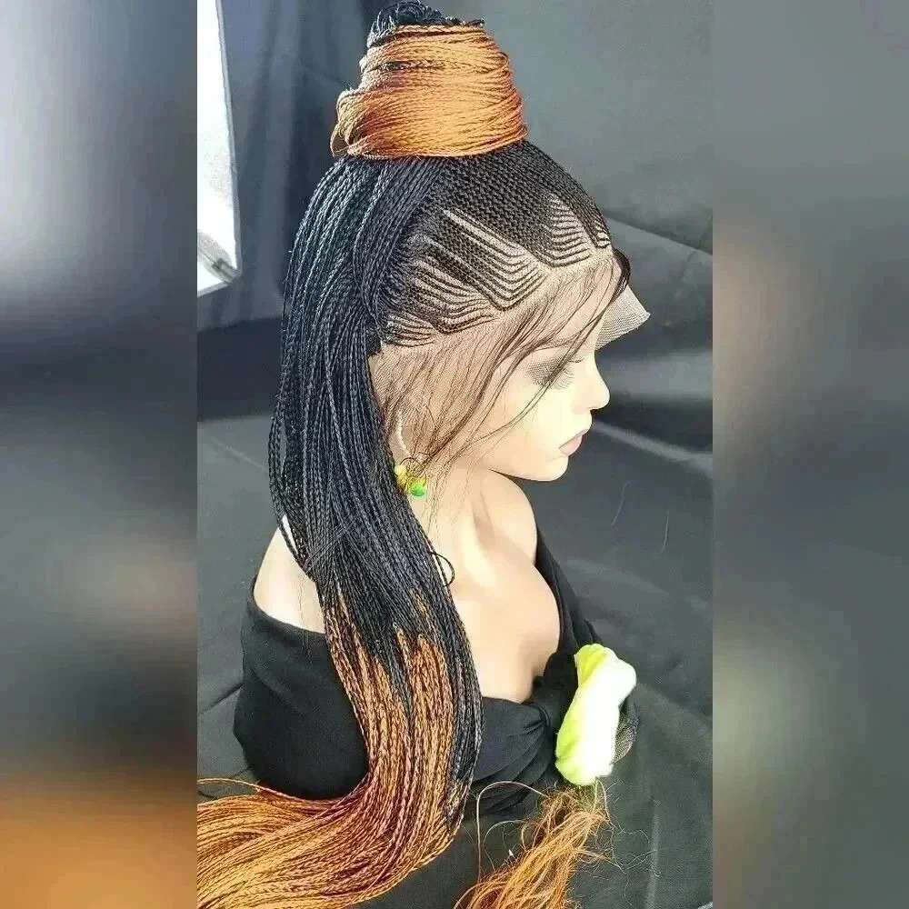Braided Wig: 100% handmade long ombre 350/ black wig Human-Synthetic NWT